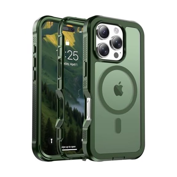 Eryueer Magnetic for iPhone 16 Pro Case, [Compatible with MagSafe][Military Grade Drop Protection][Heavy Duty Protection][Non-Slip][Shockproof] 2-Layer Durable Bumper Phone Case 6.3''-Army Green