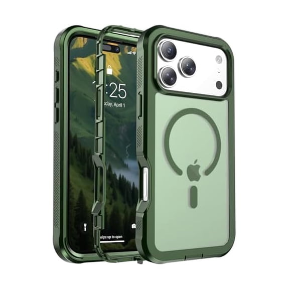Eryueer Magnetic for iPhone 17 Pro Max Case, [Compatible with MagSafe][Military Grade Drop Protection][Heavy Duty Protection][Non-Slip][Shockproof] 2-Layer Durable Bumper Phone Case 6.9''-Army Green