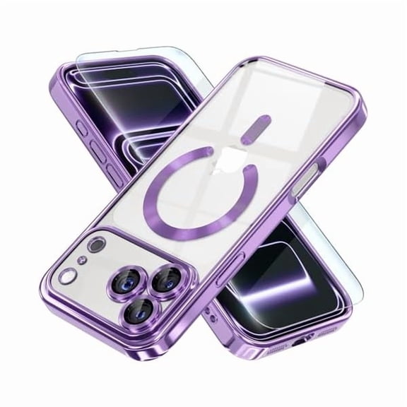 Eryueer Magnetic for iPhone 17 Pro Max Case Compatible with MagSafe [Never Yellowing] [Military Grade Drop Protection] Full Camera Lens Protector Plating Soft Clear Phone Case for Women Lavender