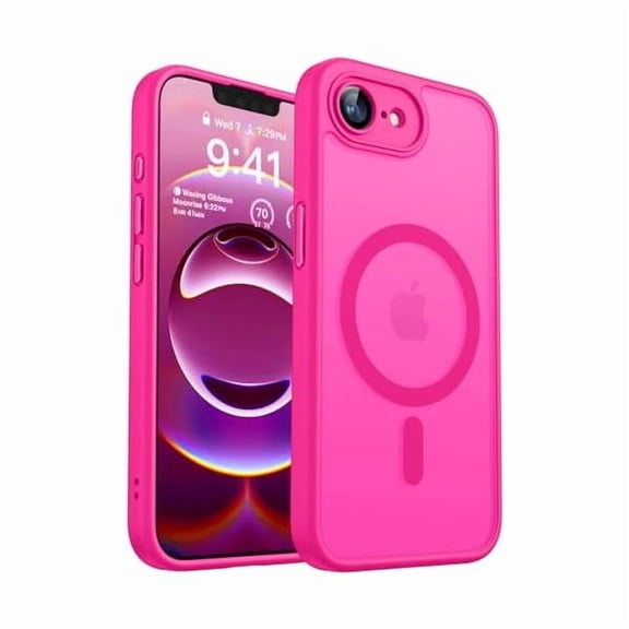 Eryueer Magnetic for iPhone 17e / 16e Case Upgraded [Full Camera Protection] [Compatible with Magsafe] [Translucent Matte] Shockproof Protective Phone Case for iPhone 17e / 16e - Hot Pink