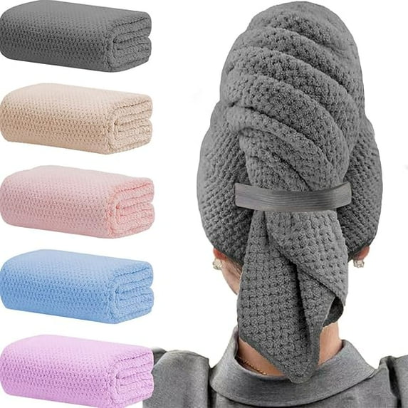 Eryueer Microfiber Hair Towels, Waffle Hair Towel Set, Super Soft Highly Absorbent, Sturdy Quick Drying Turbans for Long, Thick, Curly Hair (5 Pack, 40" x 20")