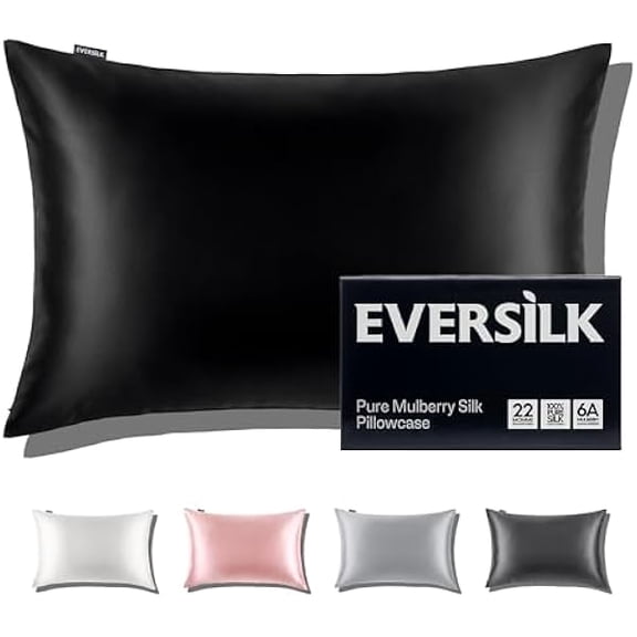 Eryueer Mulberry Silk Pillowcase for Hair and Skin: 22 Momme Both Sides 100% Pure Silk Pillow Case with Hidden Zipper - Natural Hypoallergenic Pillow Cover for Cooling Sleep 1 Pack 50 x 75 cm Black