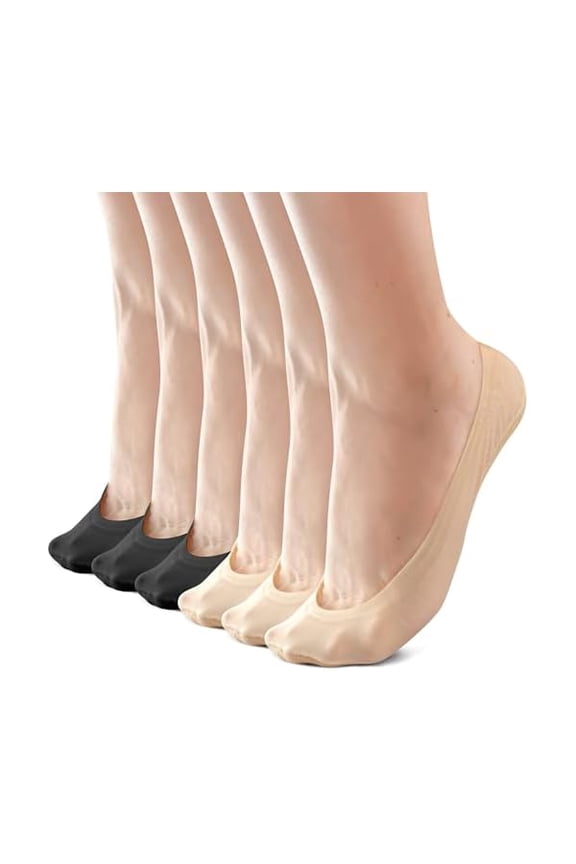 No Show Socks Womens, Non Slip Ultra Low Cut 6 Pairs Thin Silky Footies Cotton Sole Invisible Socks Flats Loafers