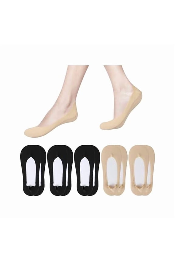 No Show Socks Womens Ultra Low Cut Liner Socks Non-Slip Invisible Liner Socks for Flats Heels Pumps, 5 Pairs, Sizes 5-8, 3 Black + 2 Nude
