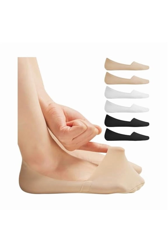 No Show Socks for Women, Non Slip Nylon Thin Footies Invisible Silky Low Liner Socks for Loafers Flats 6 Pairs