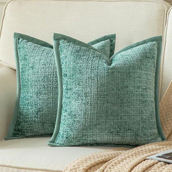 Eryueer Pack of 2 Chenille Textured Decorative Cushion Covers Accent Solid Throw Pillow Covers Soft Cozy Pillow Case with Velvet Back for Couch Sofa Bed Living Room 18x18 Inch 45x45cm Teal