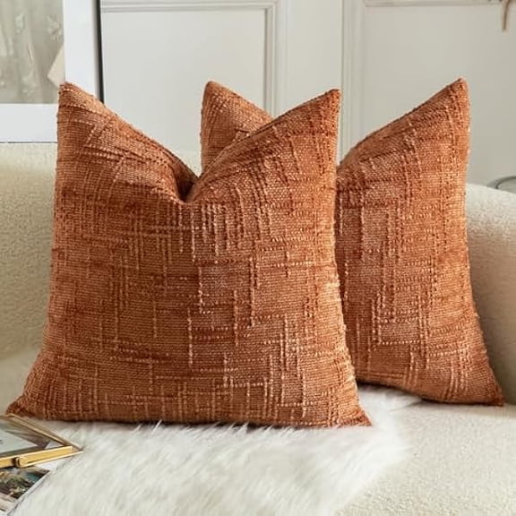 Eryueer Pack of 2 Solid Decorative Soft Chenille Burnt Brick Cushion Covers 50x50cm 20x20 Inch Lumbar Accent Solid Throw Pillow Case Soft Cozy Luxury Pillow Covers for Sofa Couch Bedroom