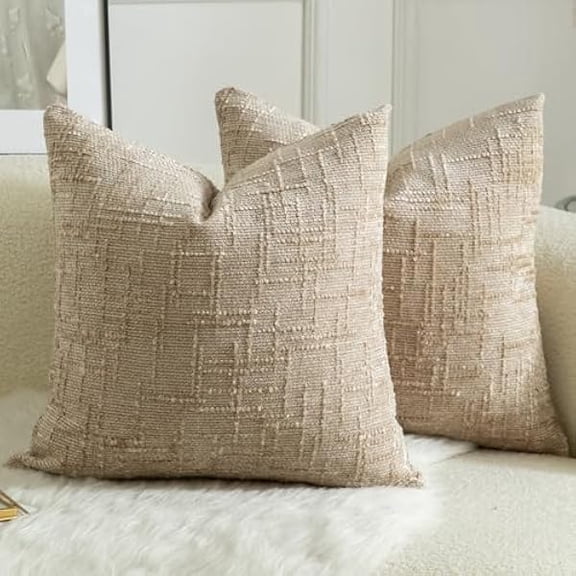 Eryueer Pack of 2 Solid Decorative Soft Chenille Camel Cushion Covers 50x50cm 20x20 Inch Lumbar Accent Solid Throw Pillow Case Soft Cozy Luxury Pillow Covers for Sofa Couch Bedroom