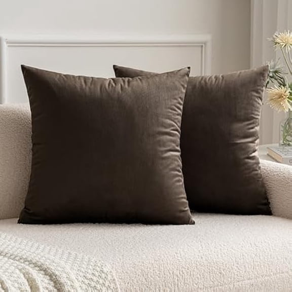 Eryueer Pack of 2 Velvet Soft Decorative Square Throw Pillow Case Cushion Covers Luxury Pillowcases for Livingroom Sofa Bedroom with Invisible Zipper 50cm x 50cm 20x20 Inches Dark Taupe