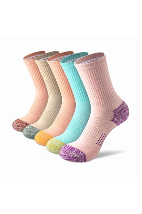 Performance Cushioned Crew Socks for Running and Hiking - Anti-Blister Arch Support Athletic Socks for Women 5 Pairs