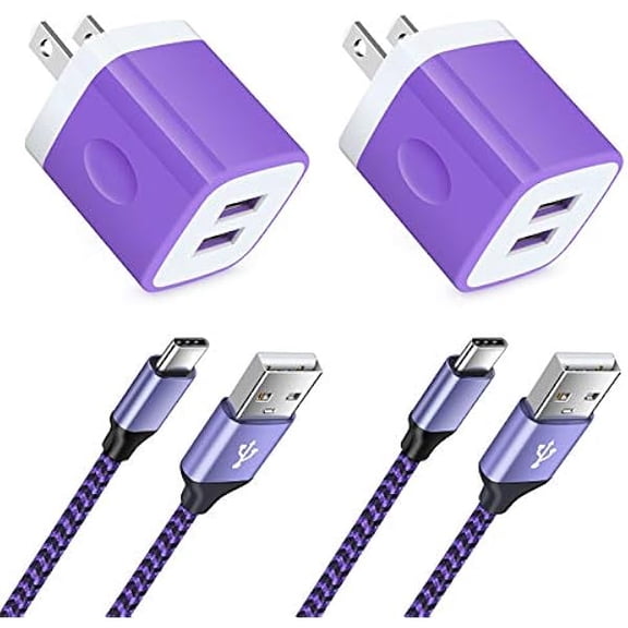 Eryueer Phone Charger Plug Compatible with Samsung Galaxy S26 S26+ S26 Ultra S25 S24 M17e F70e A07 Z Trifold, Google Pixel 10a 10 Pro 10 9 8, 2 Dual Wall Charger Block with Type C Nylon Braided Cords