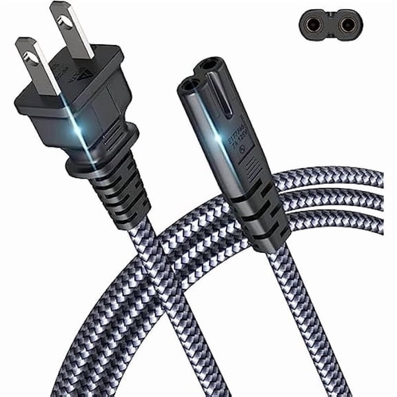 Eryueer Power Cord, 10FT/3M AC Power Cable 7A 125V TV Power Cord 18AWG 2 Prong Power Cable Replacement for PlayStation, PS5, PS4, PS3, Game Console, Speaker, Monitor, HDTV, 4K TV, Printer, DV Camera