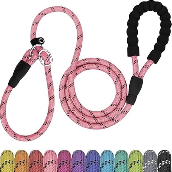 Eryueer Reflective Slip Lead Dog Leash - 2m Soft Padded Handle Training Lead & Rope | Pet Lead for Small, Medium, Large Dogs and Cats (Light Pink)