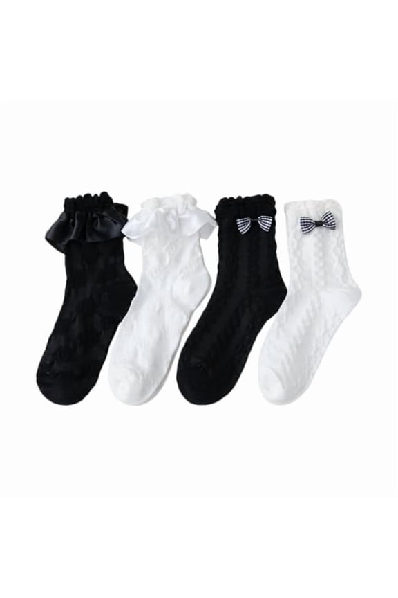 Ruffle Socks Women, Cute Ankle Bow Frilly Loafer Cotton Crew Socks for Women Girls