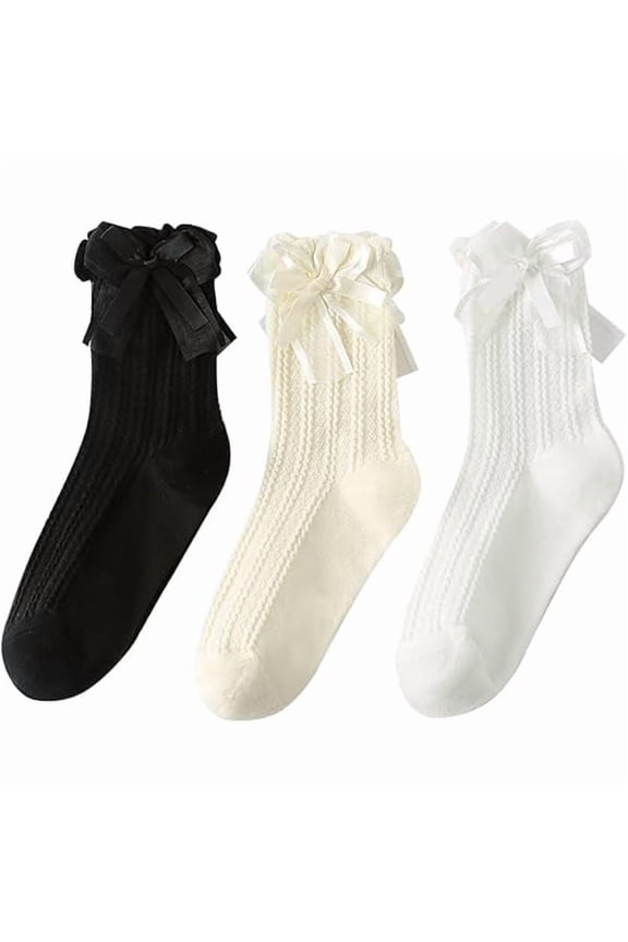 Ruffle Socks Women, Cute Ankle Bow Frilly Loafer Cotton Crew Socks for Women Girls