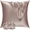 thumbnail image 1 of Eryueer Satin Pillowcase for Hair and Skin 60x60 2 Pack & 2 Scrunchies, Soft as Silk Pillowcase for Hair and Skin,Easier Care than Silk Pillow Case, Brown Pillowcases Envelope Gift for Women, 1 of 1