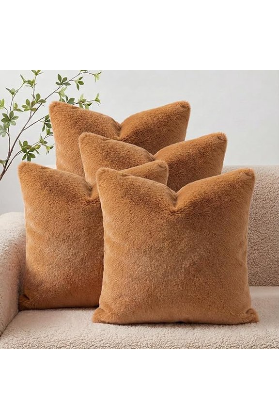 Sea Soft Lion Velvet Throw Pillow Case Cushion Cover Fashion Home Decorative Pillowcase （4-pack） (Brown)
