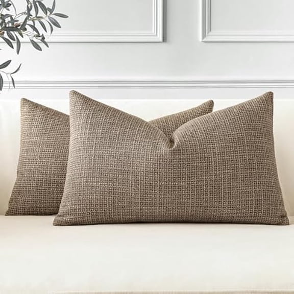 Eryueer Set of 2 Cushion Covers 30x50 cm Linen Coffee Brown Decorative Throw Pillow Covers 12x20 Inch Lumbar Cushion Case Home Decor Pillowcases for Couch Sofa Living Room Bed (Coffee Brown)