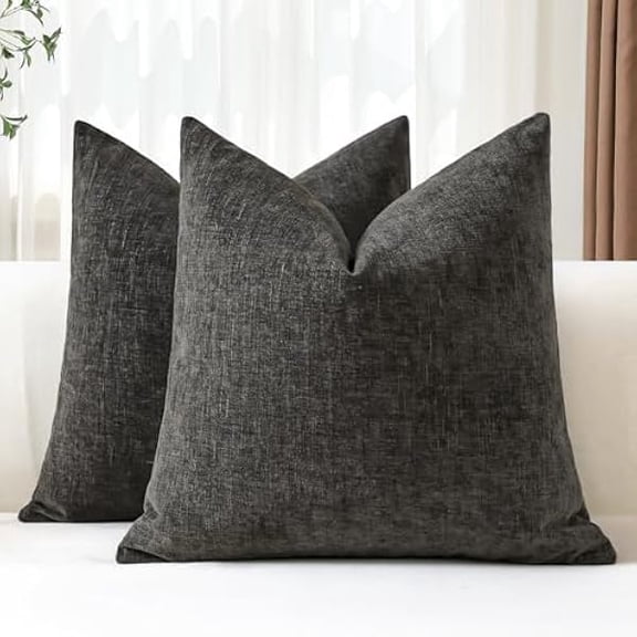 Eryueer Set of 2 Cushion Covers 40x40 cm Soft Chenille Dark Grey Decorative Throw Pillow Covers 16x16 Inch Square Cushion Case Solid Pillowcases for Couch Sofa Living Room Bed Home Decor (Dark Grey)