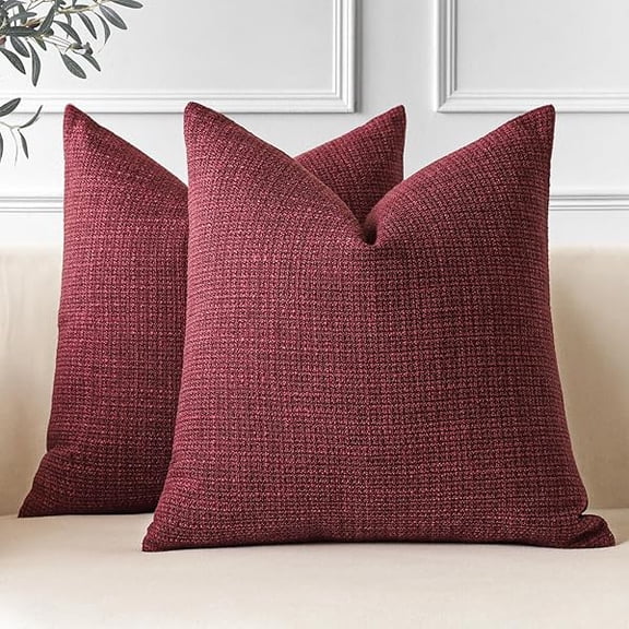 Eryueer Set of 2 Cushion Covers 45x45 cm Linen Wine Red Decorative Throw Pillow Covers 18x18 Inch Square Cushion Case Home Decor Pillowcases for Couch Sofa Living Room Bed (Wine Red)