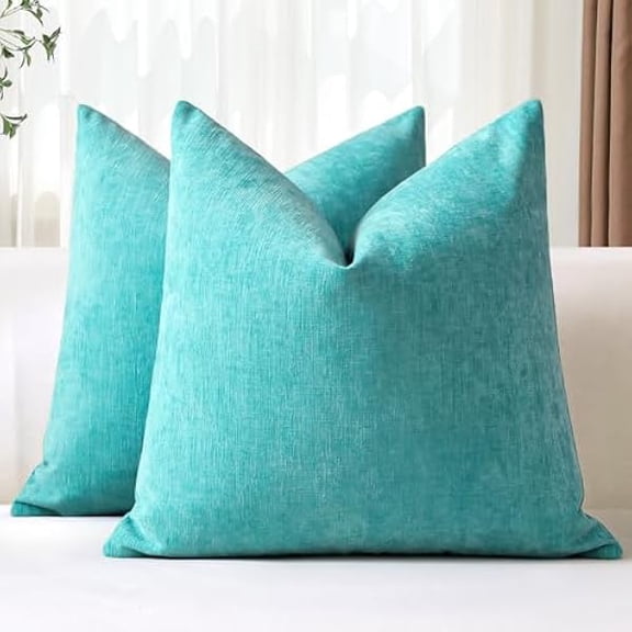 Eryueer Set of 2 Cushion Covers 50x50 cm Soft Chenille Turquoise Decorative Throw Pillow Covers 20x20 Inch Square Cushion Case Solid Pillowcases for Couch Sofa Living Room Bed Home Decor (Turquoise)