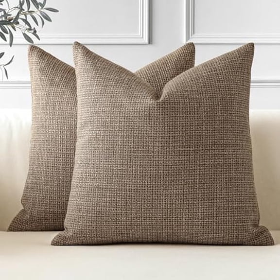 Eryueer Set of 2 Cushion Covers 60x60 cm Linen Coffee Brown Decorative Throw Pillow Covers 24x24 Inch Square Cushion Case Home Decor Pillowcases for Couch Sofa Living Room Bed (Coffee Brown)