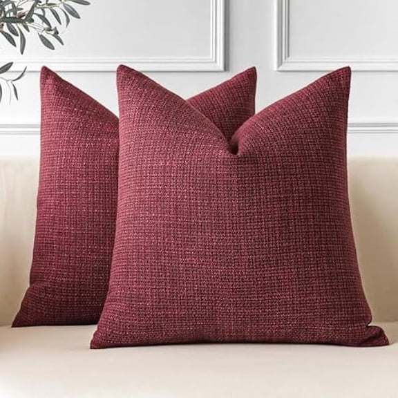 Eryueer Set of 2 Cushion Covers 60x60 cm Linen Wine Red Decorative Throw Pillow Covers 24x24 Inch Square Cushion Case Home Decor Pillowcases for Couch Sofa Living Room Bed (Wine Red)