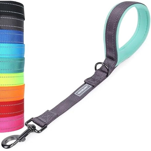 Eryueer Short Dog Lead Closelyt Dog Lead, Leash with Soft Padded Handle for Training & Walking, Padded Neoprene & Heavy Duty, 46cm, Grey
