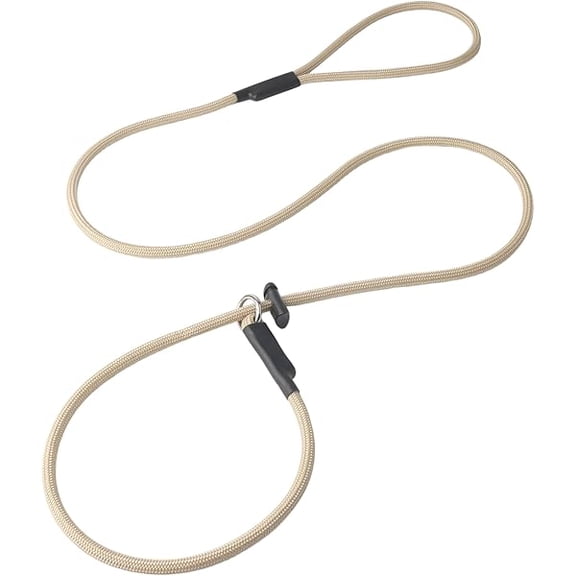 Eryueer Slip Lead Dog Leash Strong Nylon Training Rope with Spring-Loaded Adjustable Stopper 5/16" x 5ft -No Pull Heavy Duty Leash for Small Medium Large Dogs(Khaki, 5 FT)