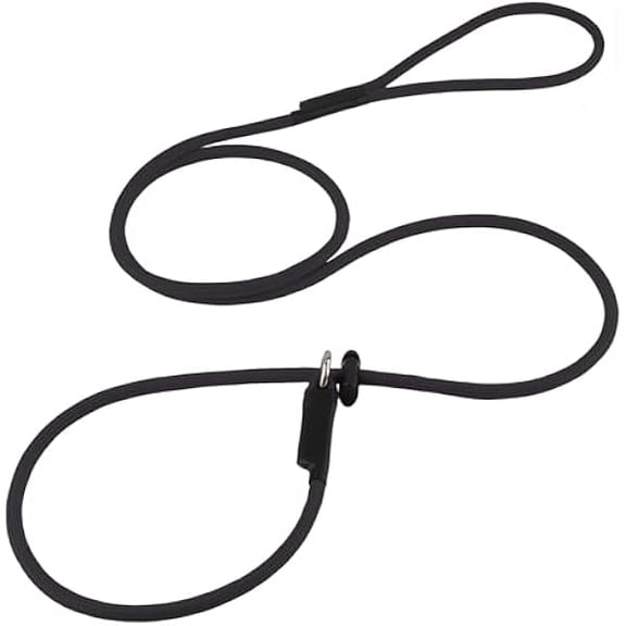 Eryueer Slip Lead Dog Leash Strong Nylon Training Rope with Spring-Loaded Adjustable Stopper 5/16" x 7ft -No Pull Heavy Duty Leash for Small Medium Large Dogs(Black, 7 FT)