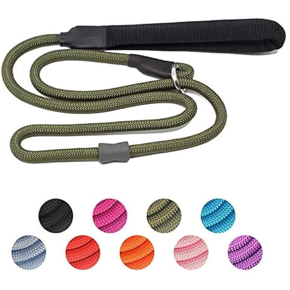Eryueer Strong Slip Lead Heavy Duty Nylon Dog Training Rope Lead No Pull Walking Leash with Rubber Stopper & Padded Handle for Small Medium Large Puppy Dogs 1.8m Army Green