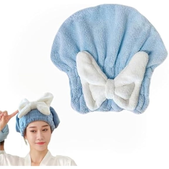Eryueer Super Absorbent Hair Towel for Wet Hair, Microfiber Quick Drying Hair Towel Wrap, Soft Bow Tie Wet Hair Towels, Head Towels Shower Cap, for Women Long Curly Hair (Blue)