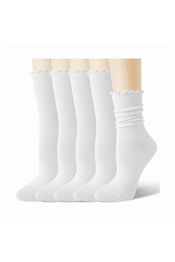 Thin Merino Wool Ruffle Boot Socks Warm Winter Cozy Frilly Soft Casual Breathable Socks for Womens 5 Pairs