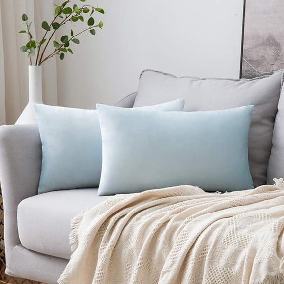 Eryueer Velvet Soft Decorative Square Throw Pillow Case Cushion Covers Pillowcases for Livingroom Sofa Bedroom with Invisible Zipper 12"x20" 2 Pieces Sky