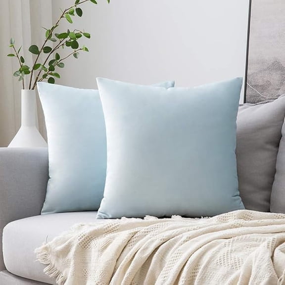 Eryueer Velvet Soft Decorative Square Throw Pillow Case Cushion Covers Pillowcases for Livingroom Sofa Bedroom with Invisible Zipper 22"x22" 2 Pieces Sky