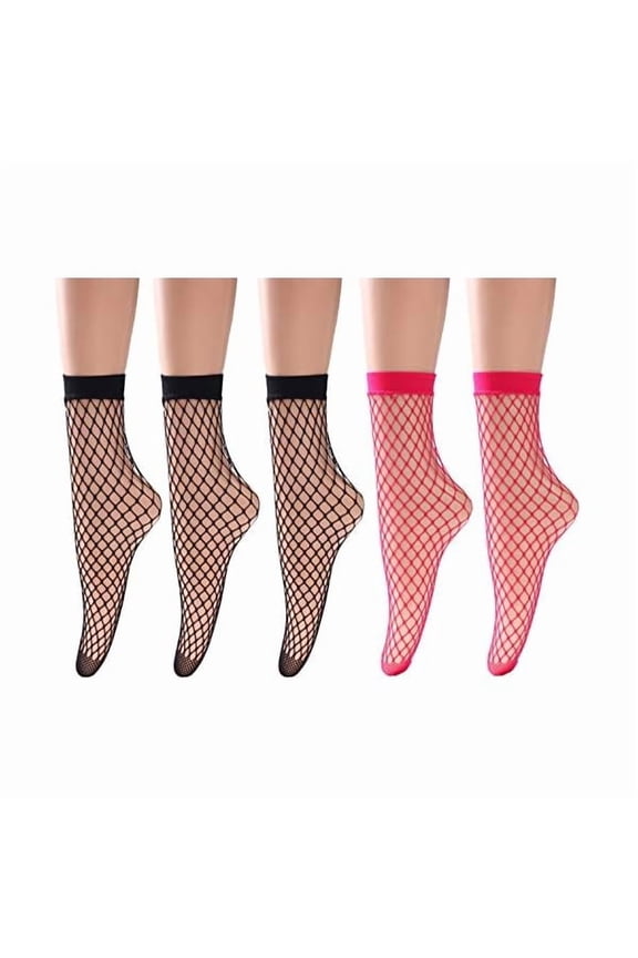 Women Ankle Fishnet Socks Elastic Hollow Out Mesh Lace Net Socks For Dress and party Wear Multi Colors 5 Pairs