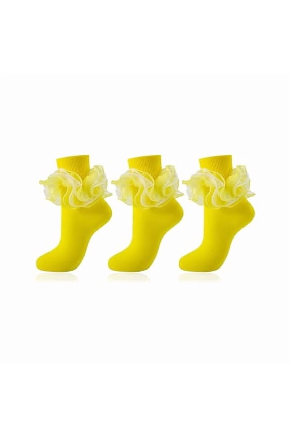 Women Big Ruffle Socks Adult 4-Layer Lace Frilly Ankle Socks Fold Cuff Cotton Ruffled Dress Crew Bobby Fancy Sock