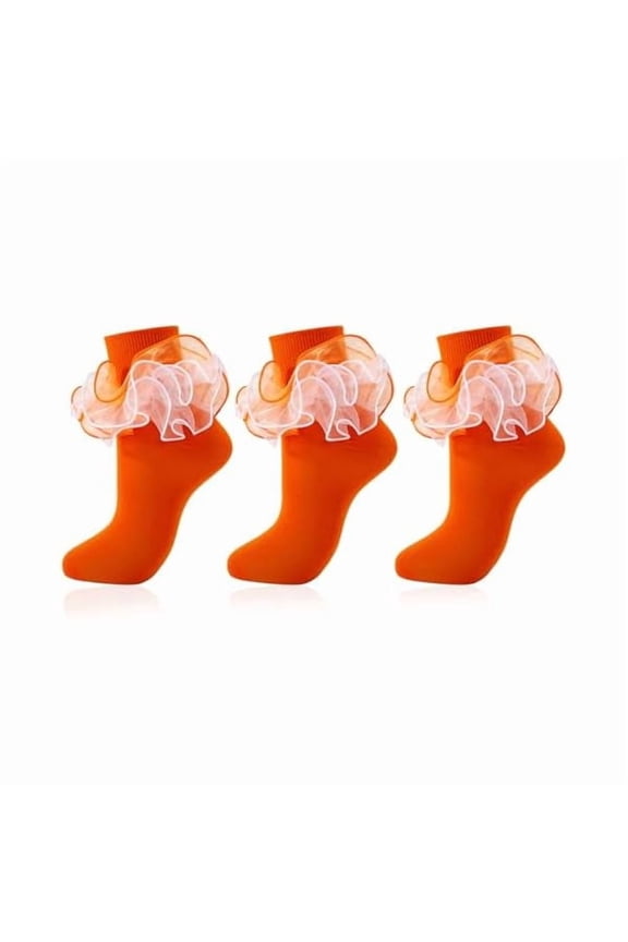 Women Big Ruffle Socks Adult 4-Layer Lace Frilly Ankle Socks Fold Cuff Cotton Ruffled Dress Crew Bobby Fancy Sock