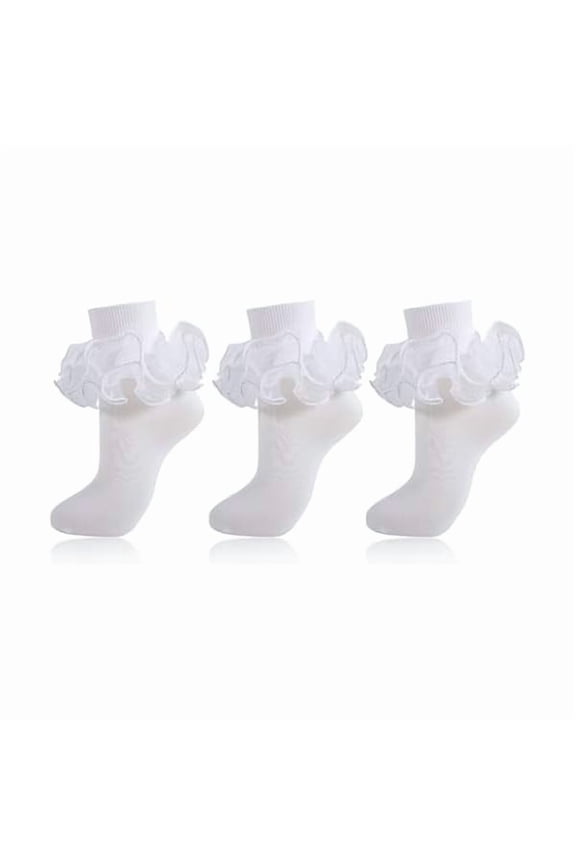 Women Big Ruffle Socks Adult 4-Layer Lace Frilly Ankle Socks Fold Cuff Cotton Ruffled Dress Crew Bobby Fancy Sock