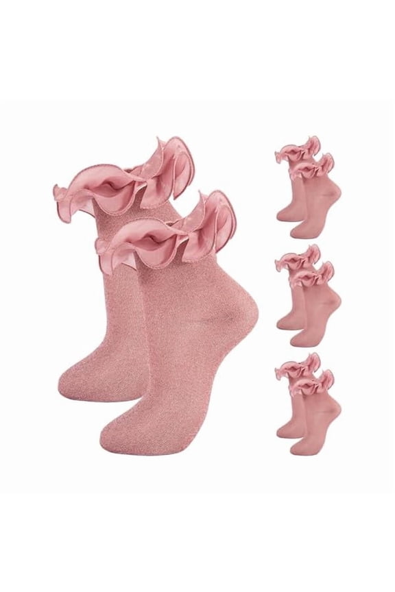Women Glittery Ruffle Ankle Socks,Adult Double Lace Sparkling Frilly Dress Socks with Ruffles Cute Ruffled Bobby Sock