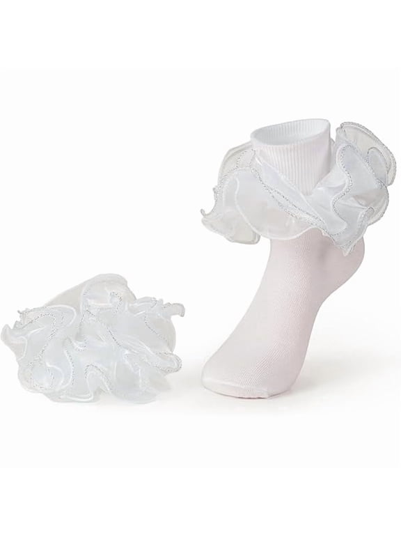 Women's Big Ruffle Socks Cotton Lace Trim, Double Layered Frilly Turn Cuff Ankle Socks for Ladies Casual Socks