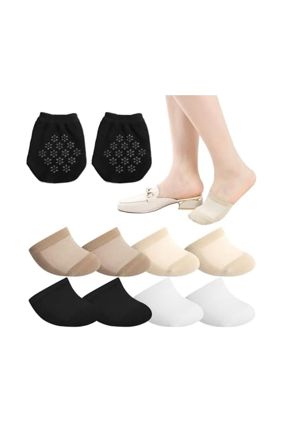 Women's Toe Socks for Mules Half Socks Toe Topper Covers No Show Invisible Non-slip Liners for Clogs Flats 6/8 Pairs