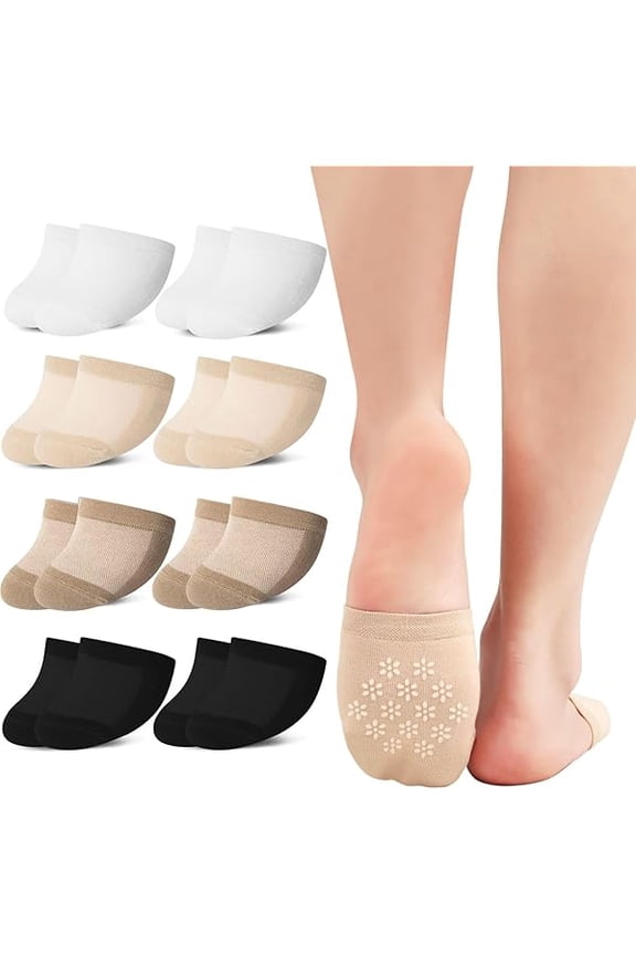 Women's Toe Socks for Mules Half Socks Toe Topper Covers No Show Invisible Non-slip Liners for Clogs Flats 6/8 Pairs