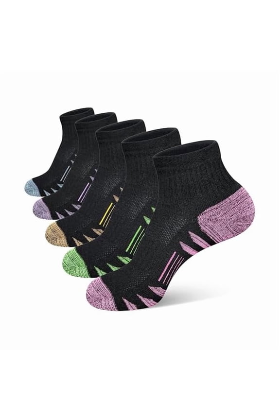 Womens Ankle Anti-blister Thick Cushioned Cotton Wicking Hiking Athletic Running Socks 5 Pairs
