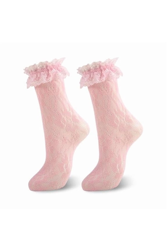 Womens Lace Ruffle Socks Frilly Dress Socks Sexy Mesh Lace Trim Lolita Sock Lacy Ruffled Boot Ankle Sock for Woman