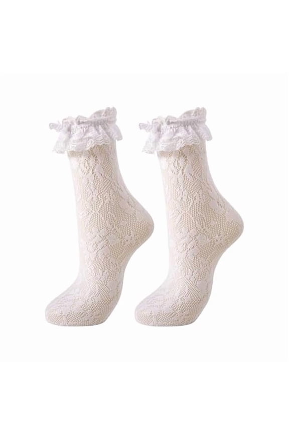 Womens Lace Ruffle Socks Frilly Dress Socks Sexy Mesh Lace Trim Lolita Sock Lacy Ruffled Boot Ankle Sock for Woman