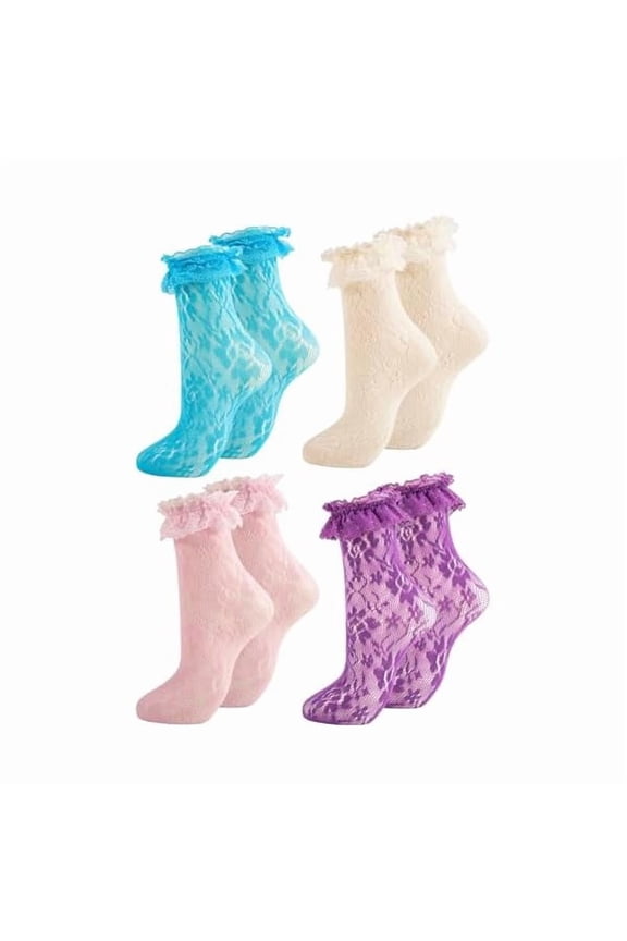 Womens Lace Ruffle Socks Frilly Dress Socks Sexy Mesh Lace Trim Lolita Sock Lacy Ruffled Boot Ankle Sock for Woman