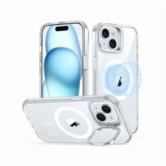 Eryueer for iPhone 15 Plus Case, Compatible with MagSafe, Military-Grade Protective Clear Case for iPhone 15 Plus,Built-in Stash Stand Phone Case, Scratch-Resistant Back Cover, Classic