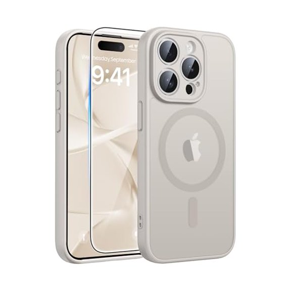 Eryueer for iPhone 15 Pro Max Case: [Compatible with Magsafe] Translucent Matte Cases with [Full Camera Protection] [Screen Protector] Military Grade Shockproof Protective Phone Cover - Off White