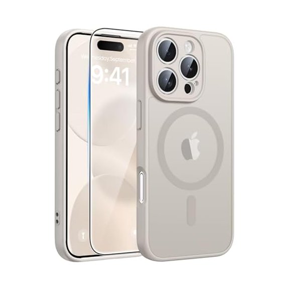 Eryueer for iPhone 16 Pro Max Case: [Compatible with Magsafe] Translucent Matte Cases with [Full Camera Protection] [Screen Protector] Military Grade Shockproof Protective Phone Cover - Off White